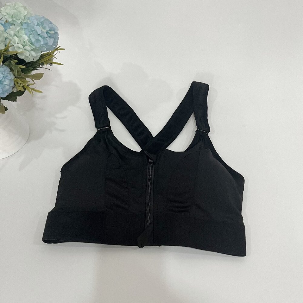 Sports Bra Seamless Front Zipper Padded Crop Top Comfort Shapewear Black